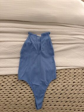 Free People Ribbed Sleeveless Blue Bodysuit